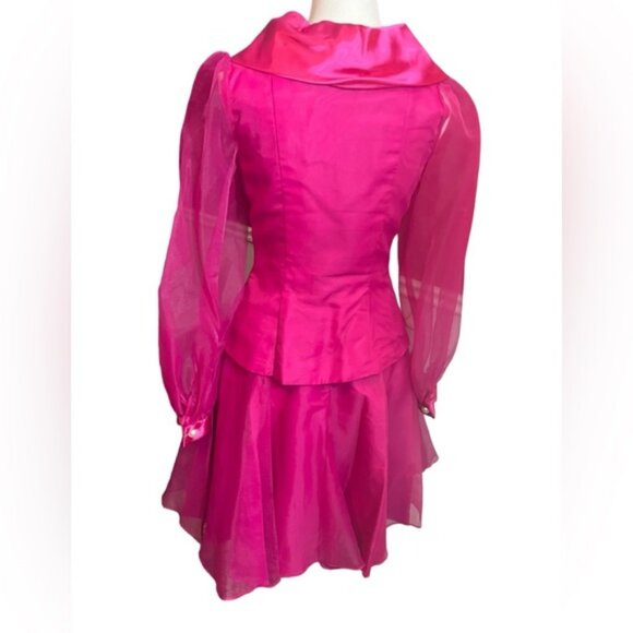 Vintage 80s bright pink Barbie clueless vibes jacket and skirt sheer arms 56 - Picture 8 of 8